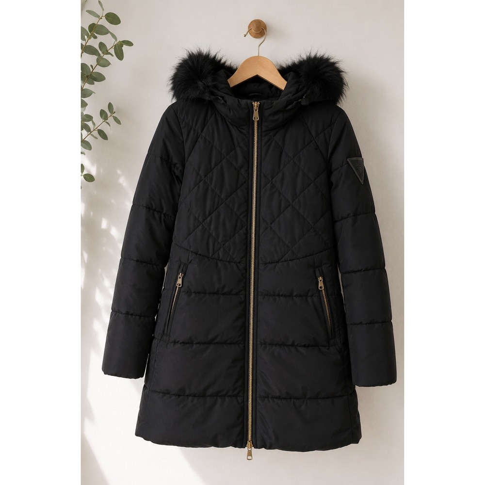 Zara Black Faux Fur‎ Hood Puffer Parka Coat Cozy Winter Jacket Women's S